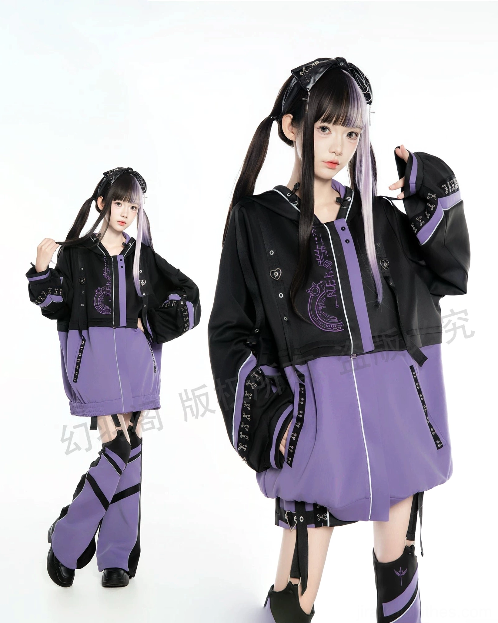 Tenshi Kaiwai complete three-piece set jacket shorts leg warmers light blue color coordinated ensemble