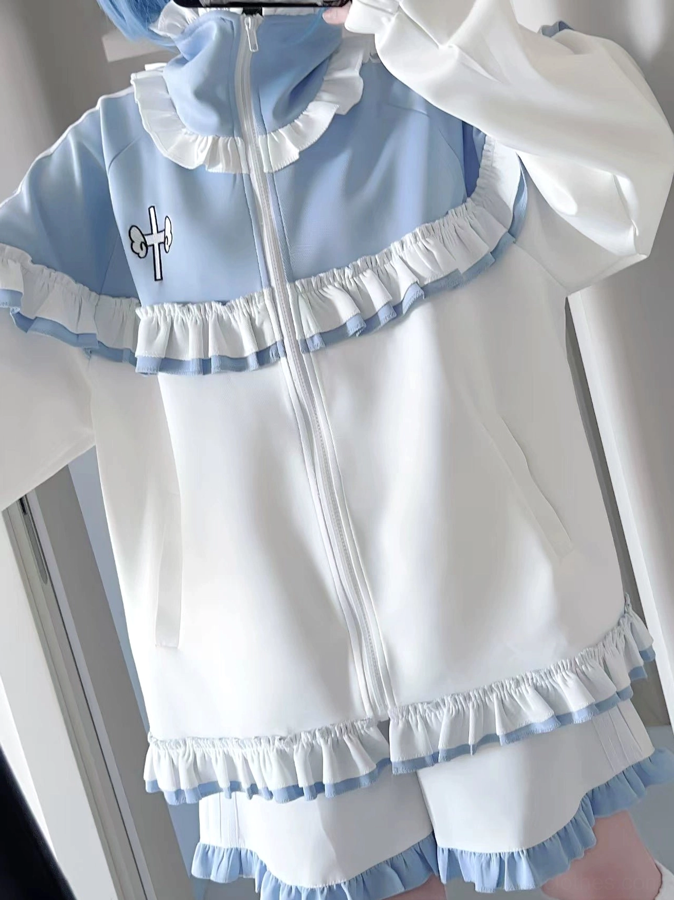 Tenshi Kaiwai Jirai Kei jacket only style worn alone with platform shoes and accessories showing versatile single piece styling option