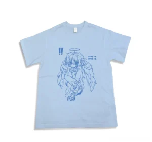 Light blue Tenshi Kaiwai crying angel girl graphic t-shirt flat lay front view Jirai Kei aesthetic anime streetwear