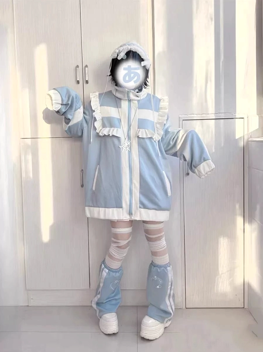 Tenshi kaiwai oversized jacket with side pockets full body front view arms outstretched showcasing relaxed silhouette