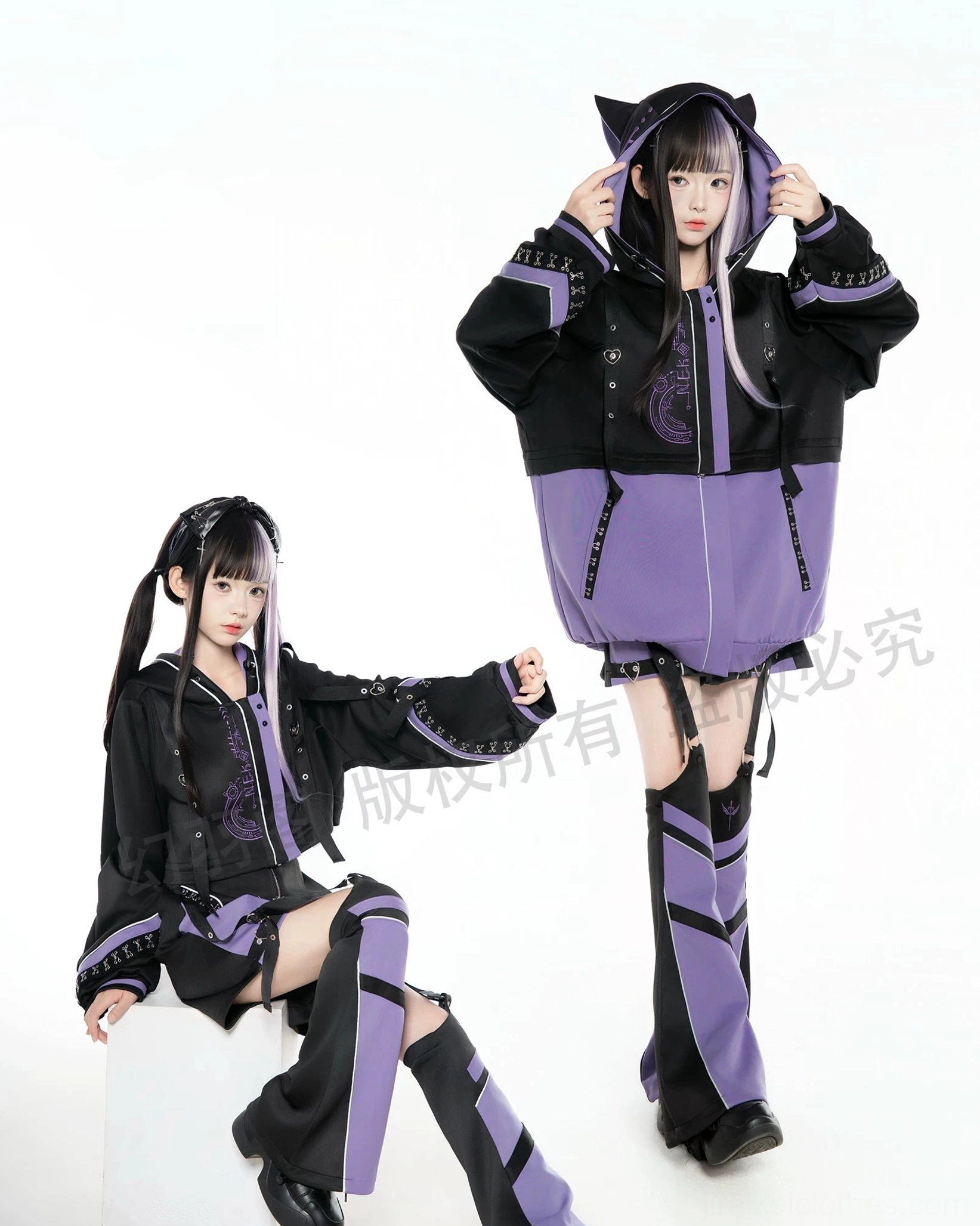 Tenshi Kaiwai techwear set back view single model full body studio background hoodie design