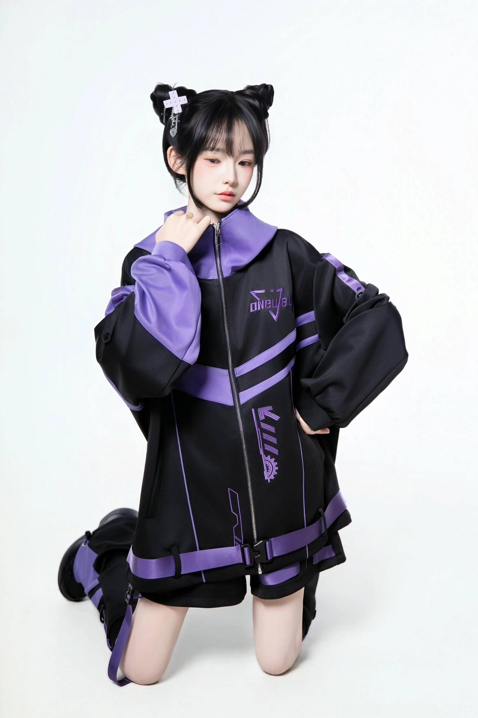 Tenshi Kaiwai oversized hoodie in white with color-block trimming - front view emphasizing loose fit and comfortable silhouette