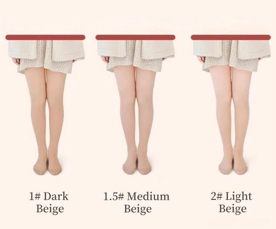 Thin beige velvet tights - displaying transitional season thickness offering balanced warmth and layering flexibility for 5 to 15 degrees celsius temperatures