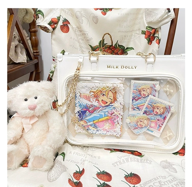 Ultra-thick transparent pvc window on checkered ita bag demonstrating crystal clarity and scratch resistance