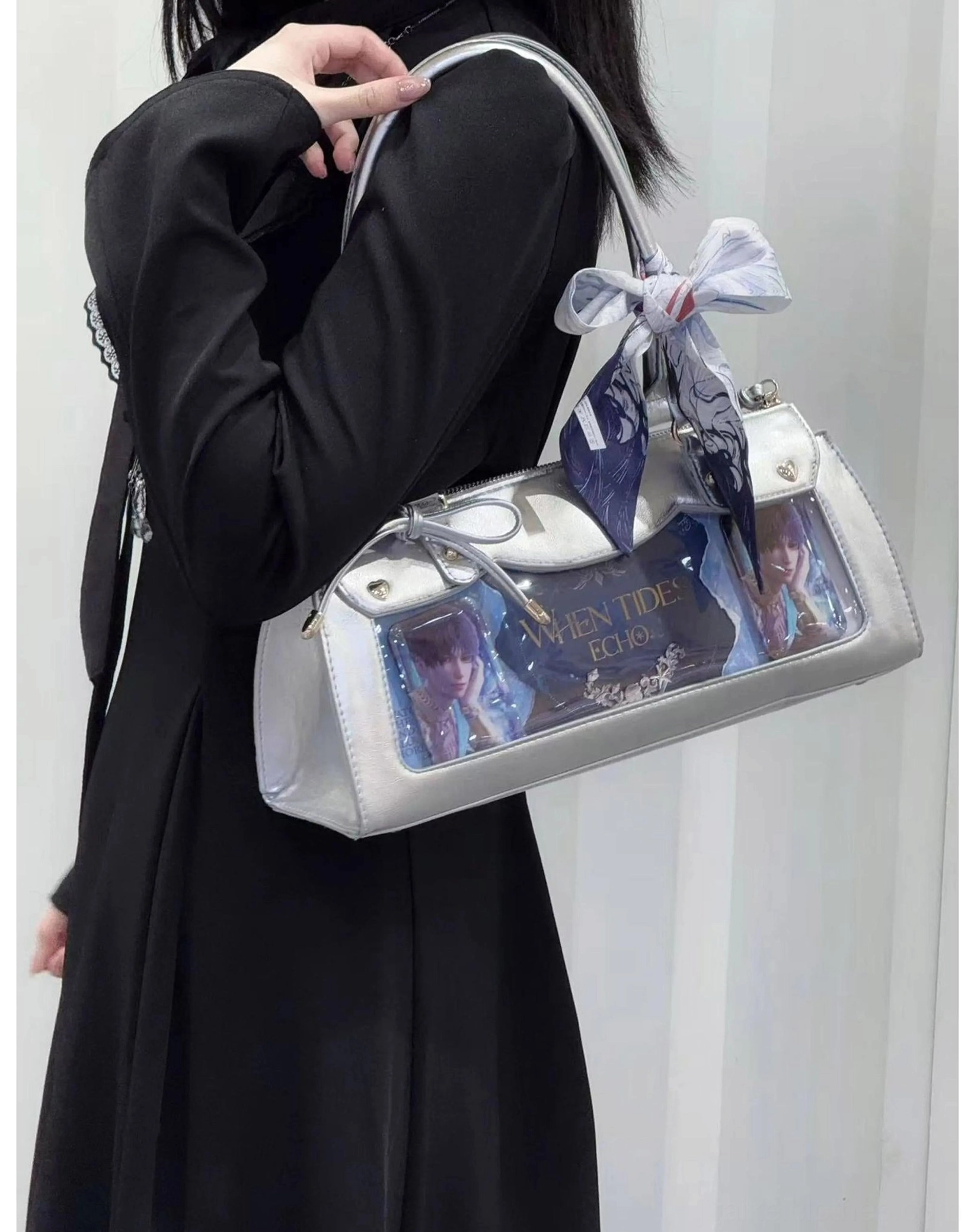 Vintage baguette itabag aesthetic styling with Jirai Kei fashion coordination and character fandom display