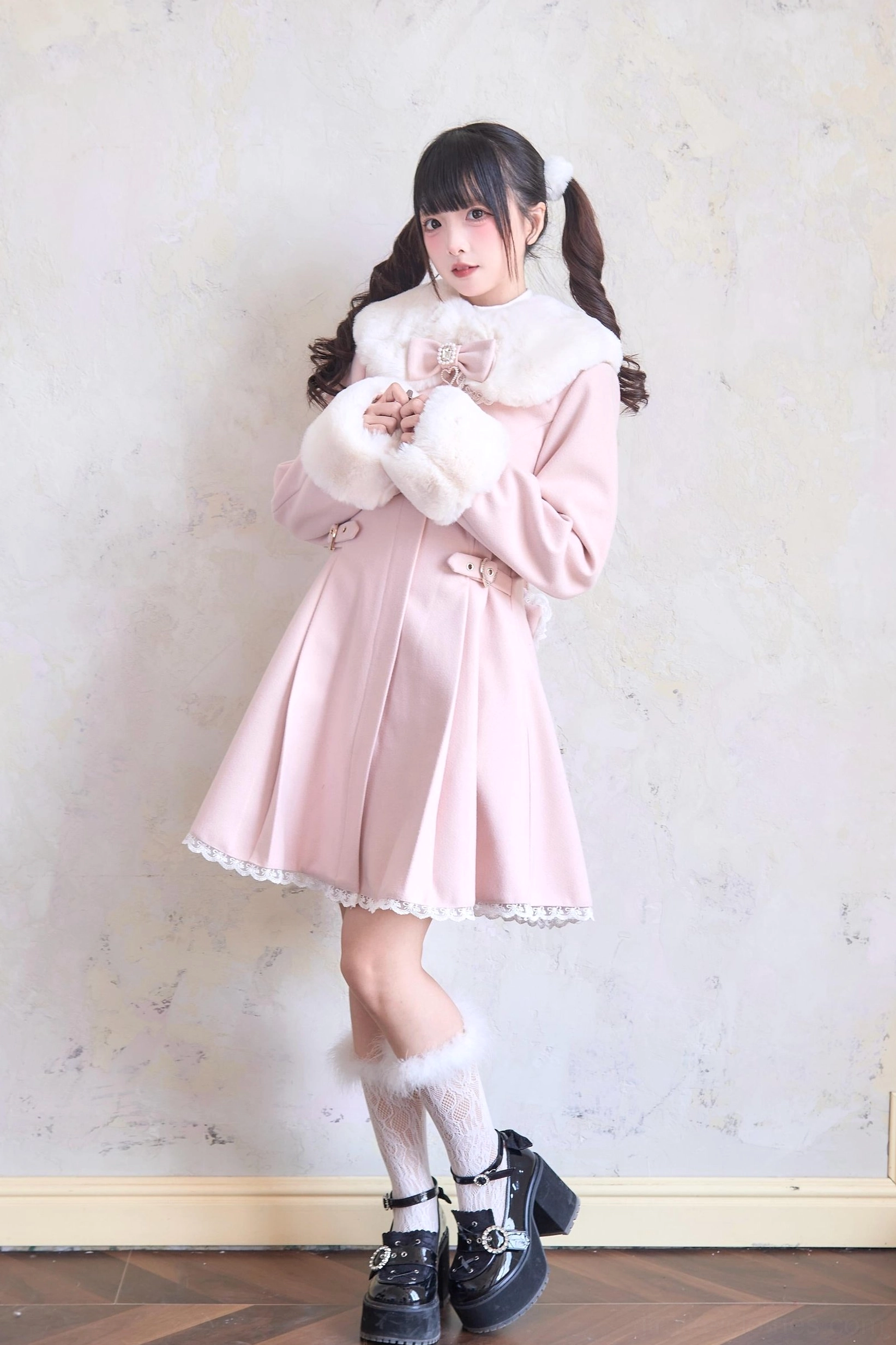 Violet Landmine Winter Coat Evening Performance Wear - Full Rhinestone Bows Heart Pendants Maximum Drama