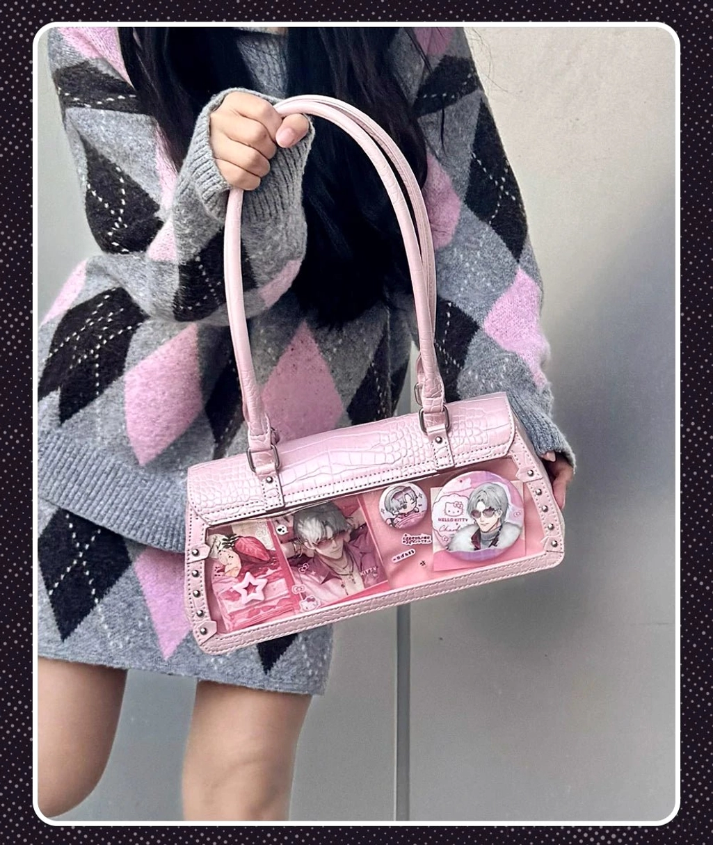 White croc bat itabag with detachable metal star chain accent and reinforced top handle carry strap modern street style alternative fashion