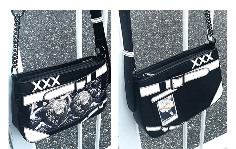 White and gray Jirai Kei ita bag with plaid board showing cool-toned aesthetic for pastel anime collections