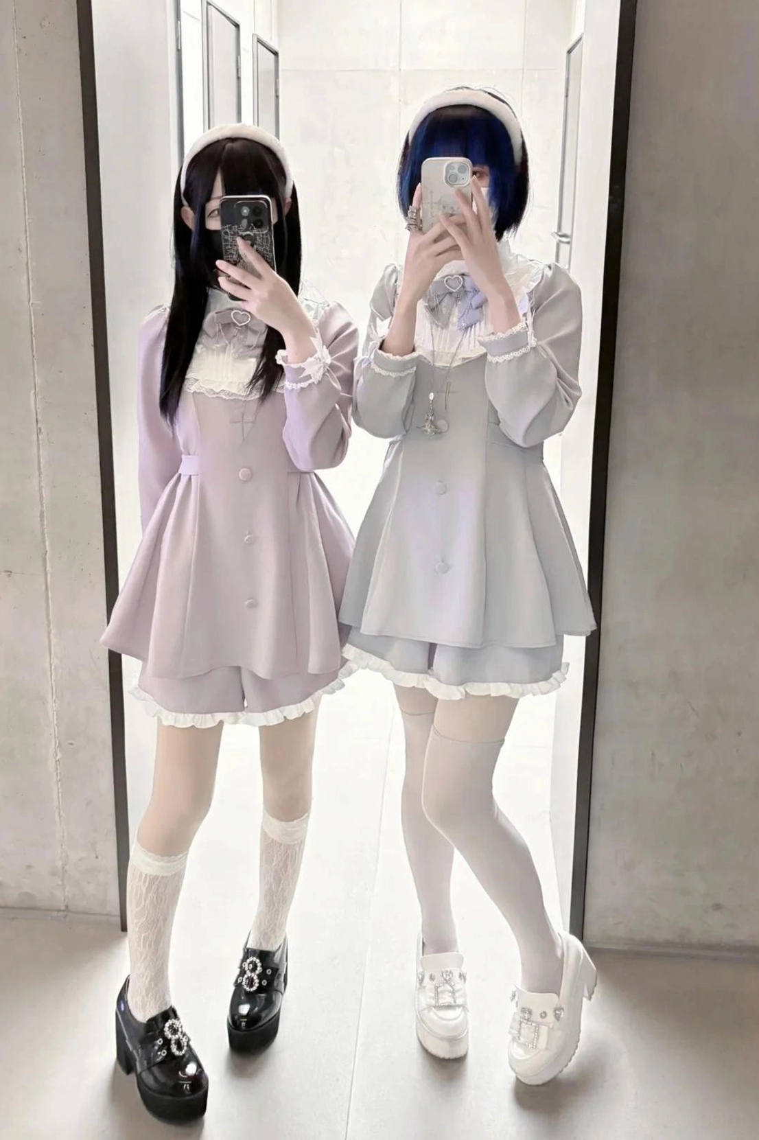 White Jirai Kei dress set flared cuffs without bow pure white colorway heavenly ethereal aesthetic