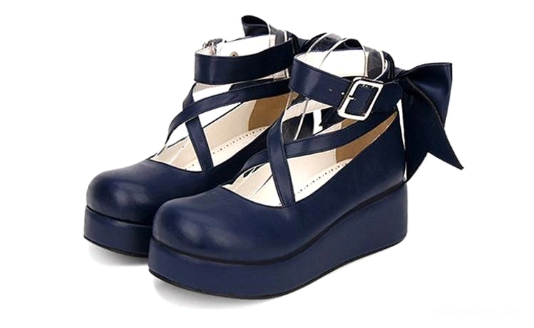 White Jirai Kei platform shoes overhead view showing round toe shape, platform construction, oversized back bow detail from above