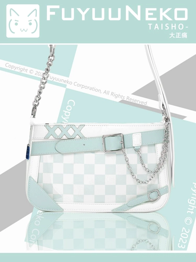 White and mint Jirai Kei ita bag detail showing soft pastel aesthetic perfect for gentle anime character displays