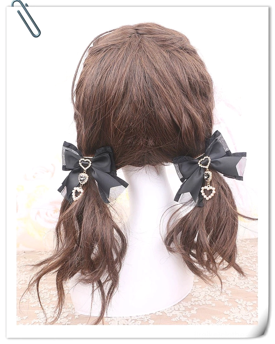 White pearl bow hair clip pair with delicate rhinestone details - pure and ethereal Jirai Kei accessory