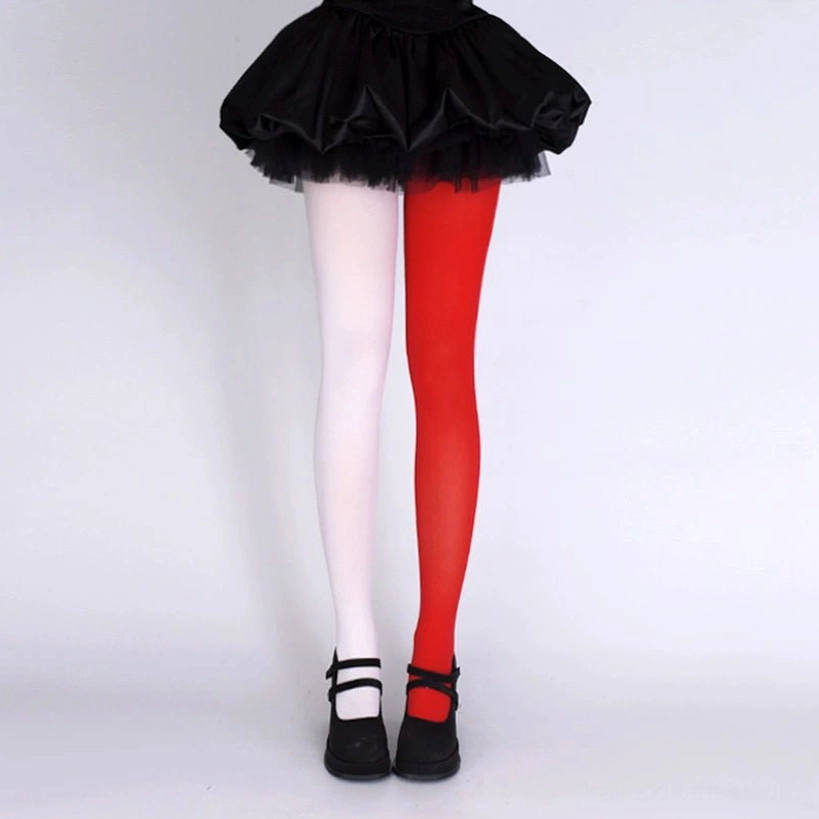 White and red jirai kei velvet pantyhose romantic darkness color split with mary jane shoes