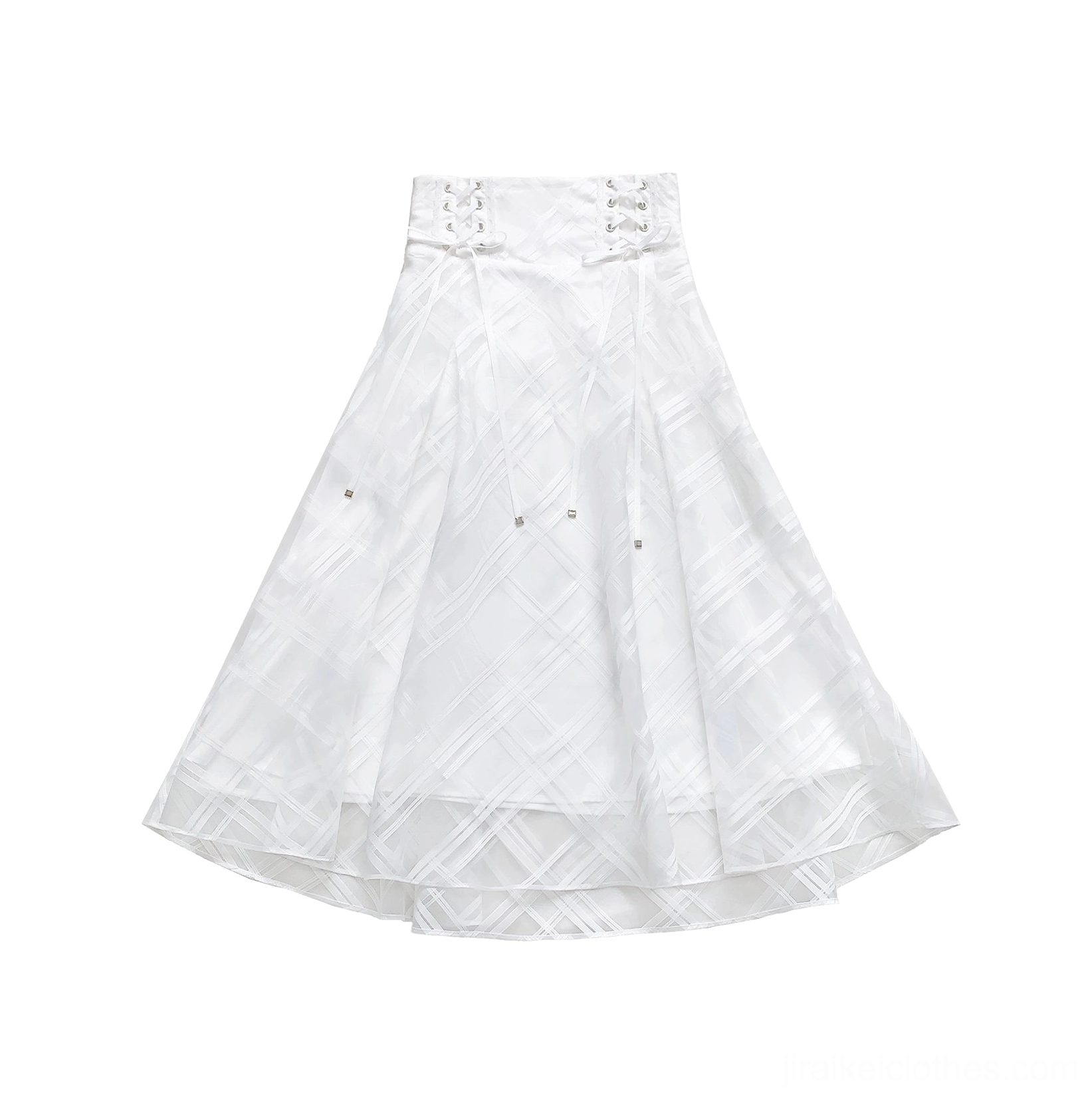 White Ryousangata layered midi skirt standalone high-waist adjustable drawstring sheer mesh A-line silhouette romantic Jirai Kei piece