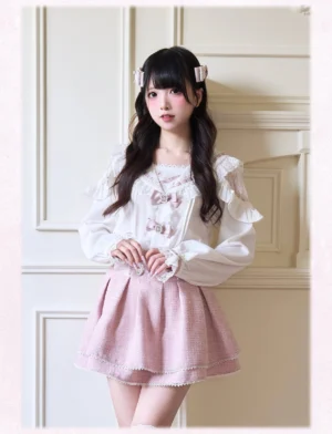 White sailor collar Jirai Kei blouse with lace details full front view sweet aesthetic