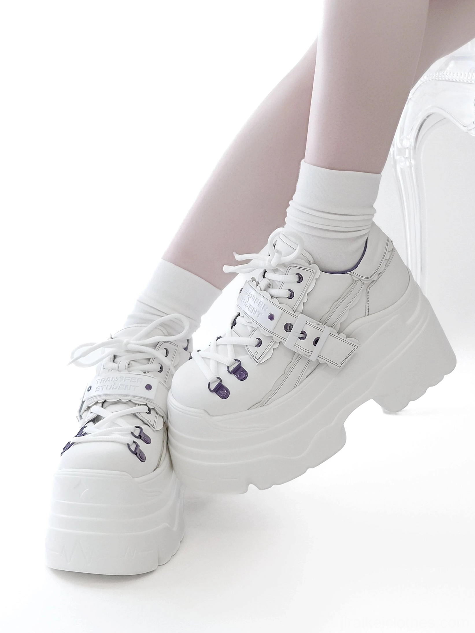 Y2K jirai kei platform shoes lifestyle shot showcasing bold statement style perfect for alternative fashion events and underground venues
